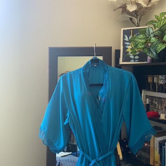 🆕INC Lace Trim Short Robe in Turkish Tile, Sz Sm - Picture 7 of 13